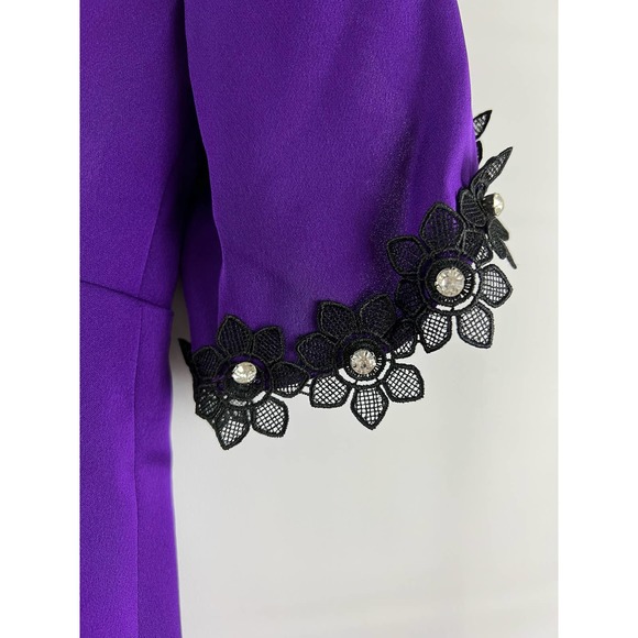 Women's Size Small NWT Kevin & Zhen Ruffle Dress Black & Purple Knee Length - Picture 6 of 7